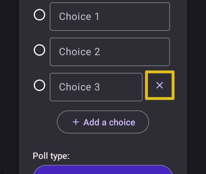 Button to remove an added choice